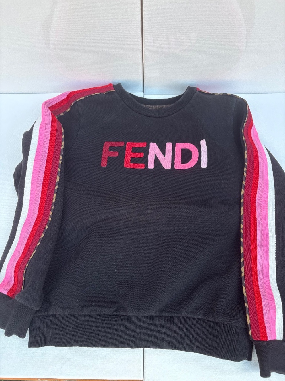 Authentic Fendi Kids Girls 8A Black Logo Stripe Sleeve Sweatshirt